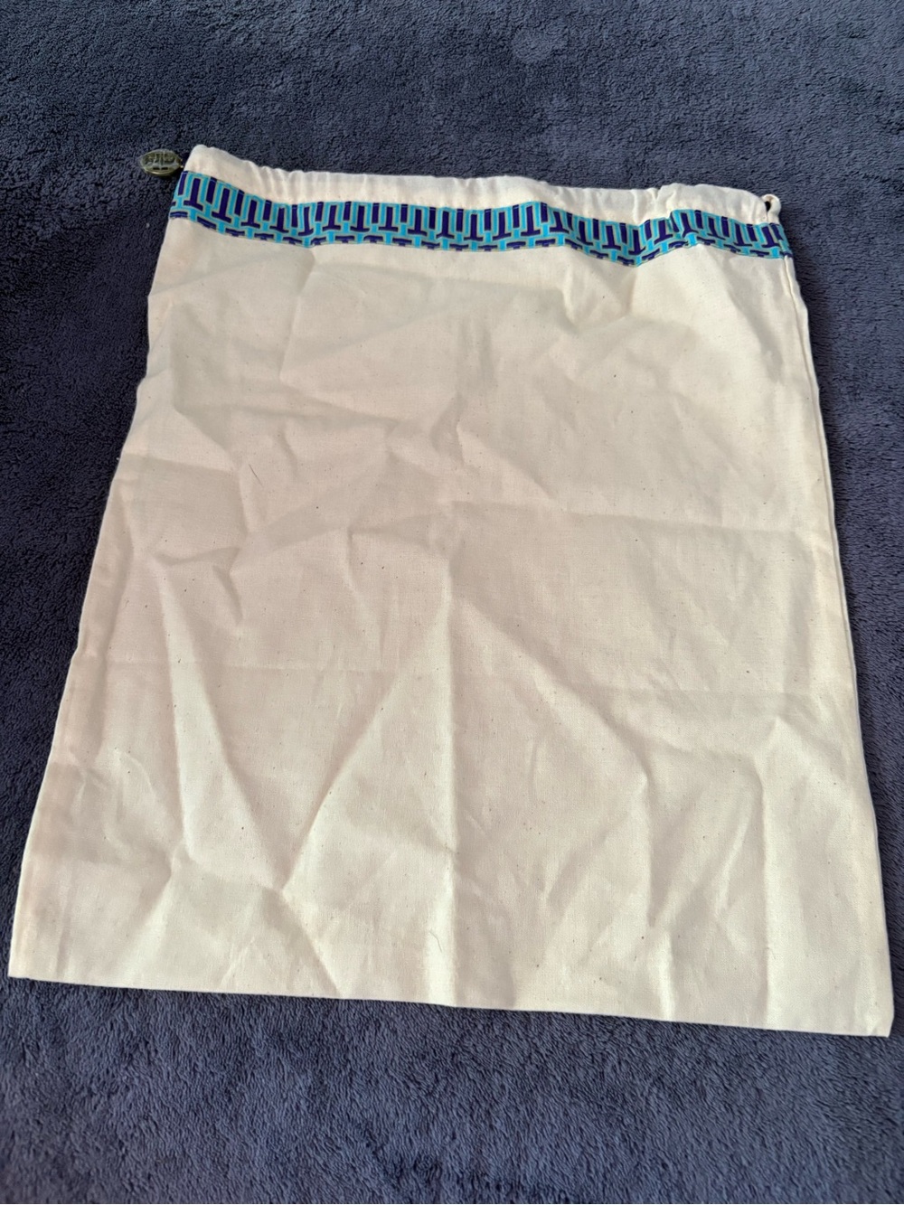 Tory Burch Cream Canvas Dust Bag with Blue Trim